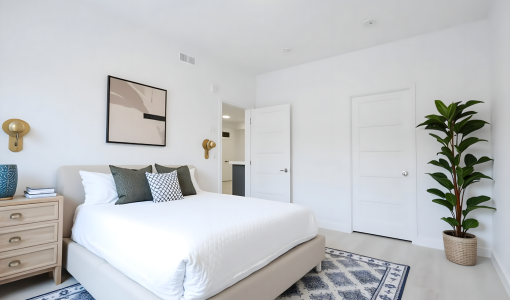 chambre avec lit, appartement 5 et demi à louer